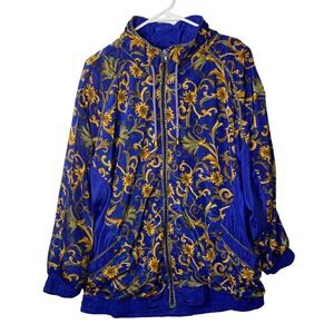 Vintage Plus Factor 90s Baroque Windbreaker Jacket Blue Gold Womens 18W